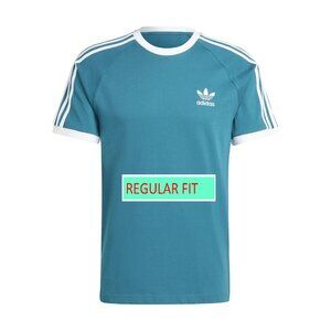 Adidas Classics Original 3 Stripes Tee Shirt Trefoil Retro Men Teal White Stripe